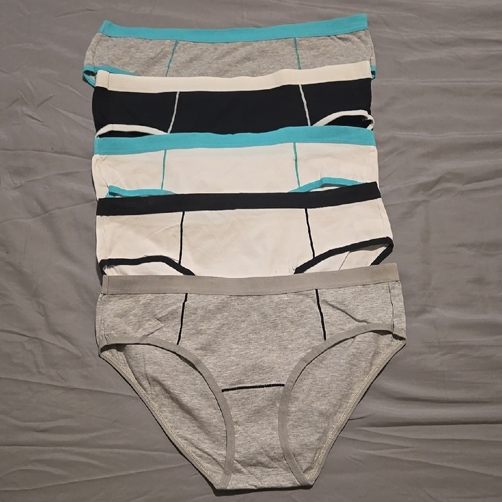 Set of 5 Women's Briefs in Gray, Black, and Blue